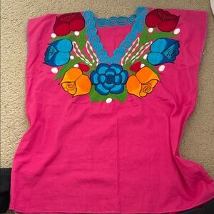 Vibrant Pink Floral Embroidered Blouse